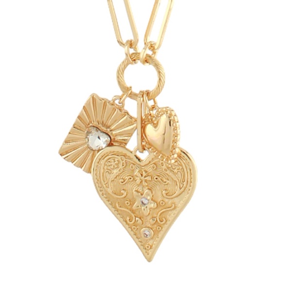 2 Heart & Rectrangle Charm Necklace - Picture 2 of 2